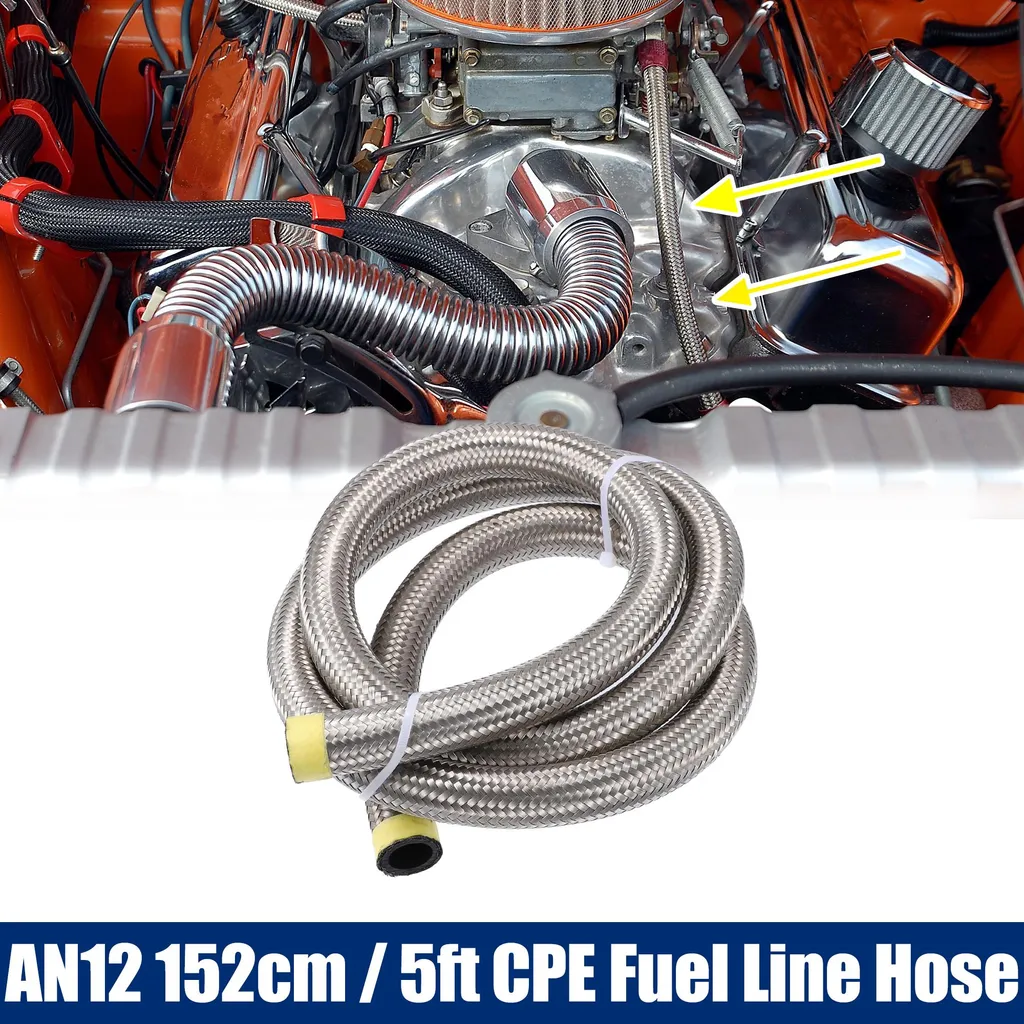 Durite de carburant AN12 en inox tressé argenté 1.5m pour voiture