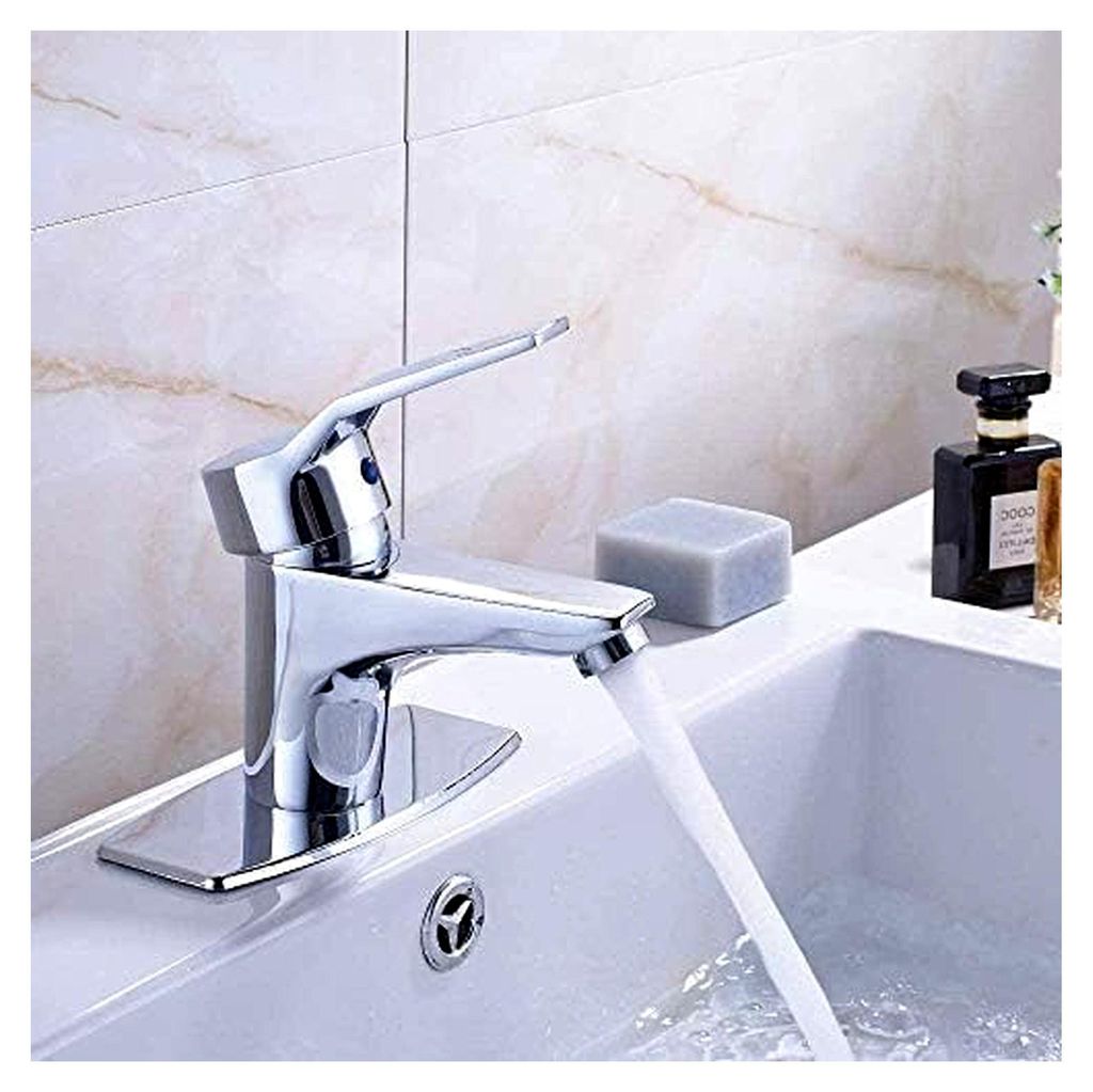Verchromter Badezimmer-Wasserhahn mit quadratischer Abdeckplatte