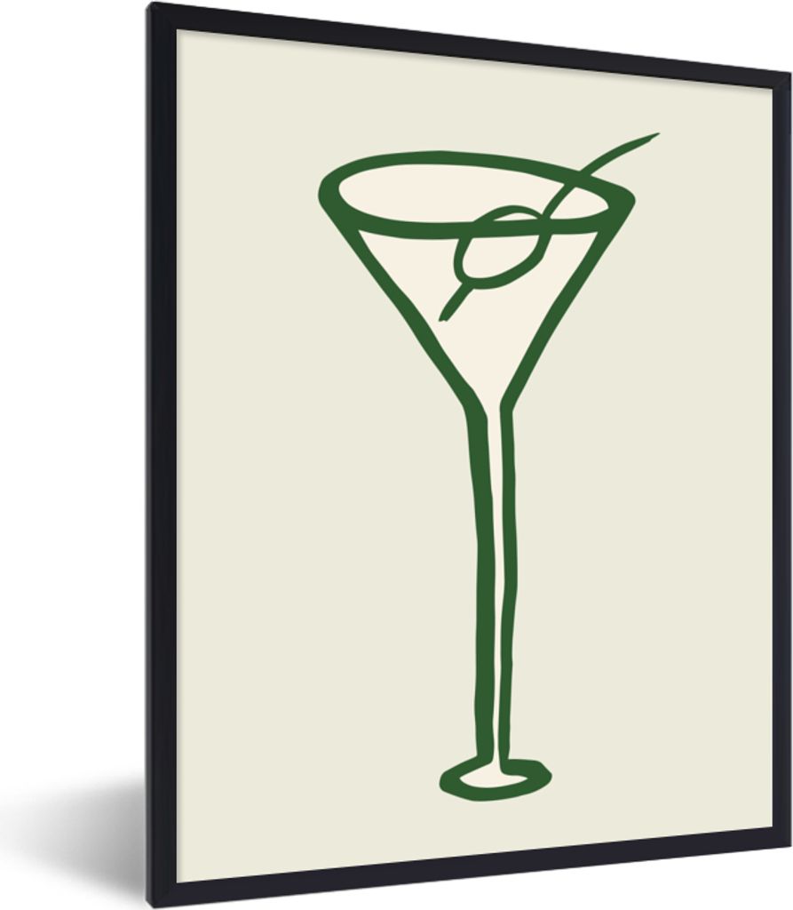 MuchoWow Gerahmtes Poster Cocktail - Strohhalm - Glas - Grün 30x40 cm - Poster mit Schwarzem Bilderrahmen Wandposter Rahmen Foto Bilder - Wandde...