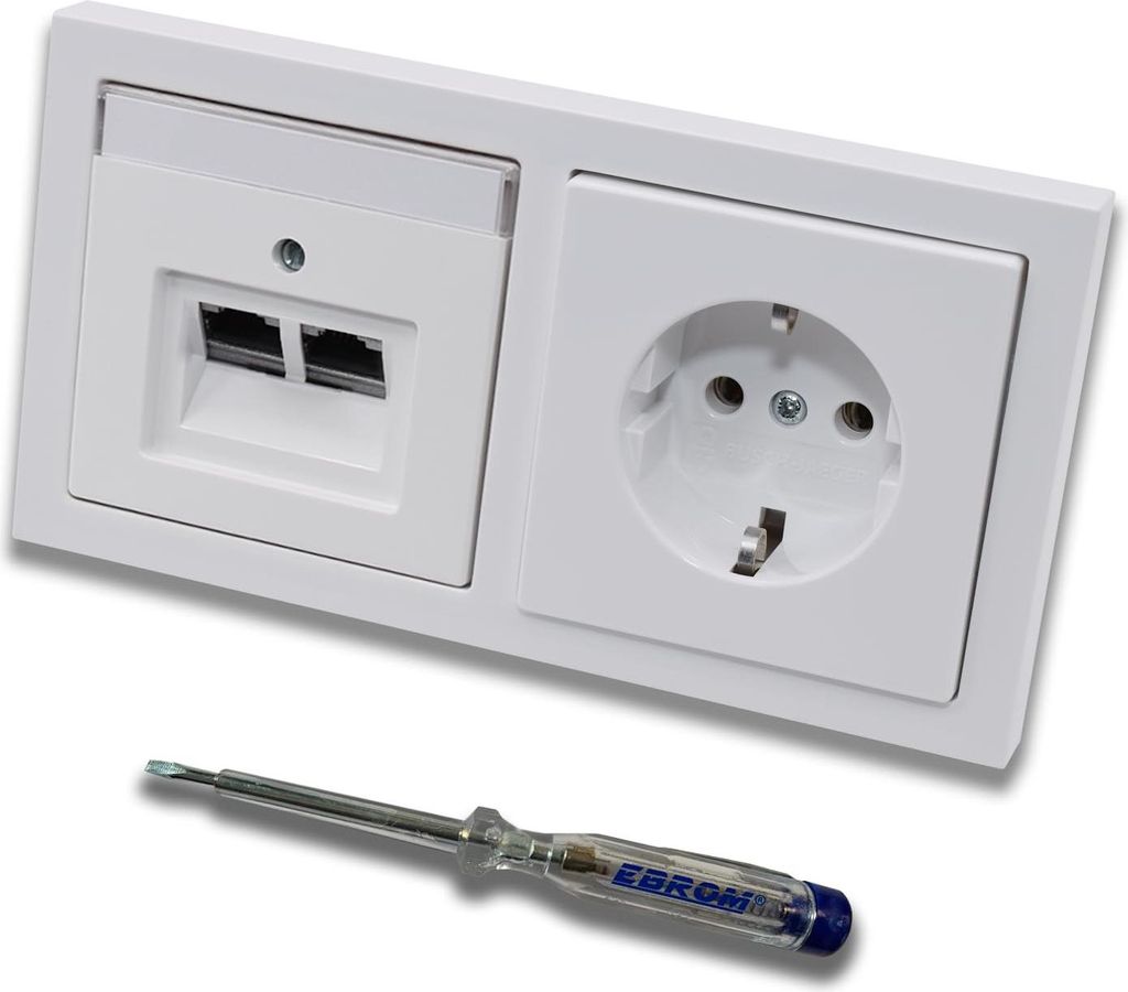 Busch Jäger Rutenbeck Unterputz Netzwerkdose 10 Gigabit/S CAT6A 2xRJ45 Anschluss + Steckdose mit Kinderschutz 20EUCKS-84 im BJ Future Linear Studi...