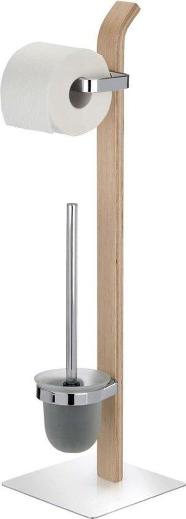 Houten Toiletständer mit modernem Design - inkl. austauschbarer Borstelkop und Chrom-Akzenten - braun - 20 x 715 x 20 cm