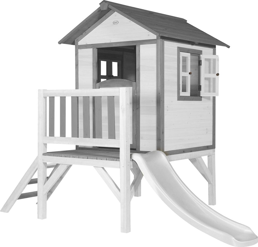 AXI Spielhaus Beach Lodge XL in Weiß mit Rutsche in Weiß | Stelzenhaus aus Holz für Kinder | Kleiner Spielturm für den Garten