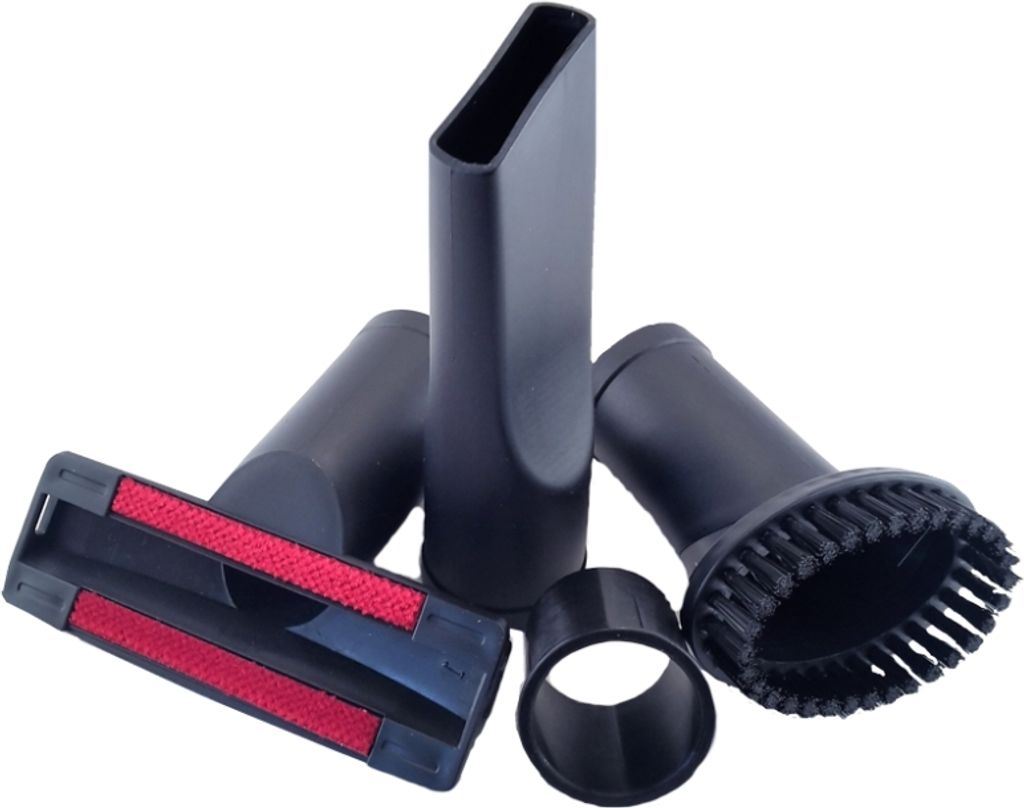 A set of vacuum cleaner attachments against a white background.