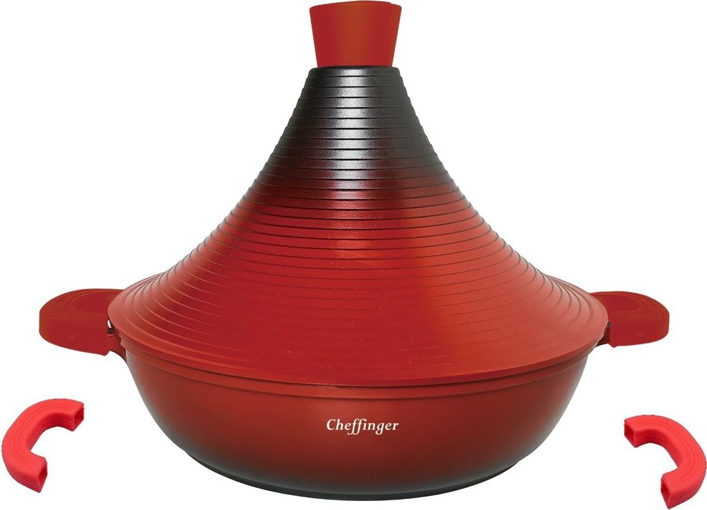 Aluguss Tajine Tagine Ø28cm Induktion Silikongriffe Gartopf Dampfgarer Bräte Rot