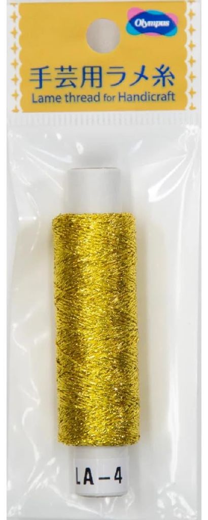 Olympus Thread Lame Garn für Sticken und Basteln, 50m, Farbe LA-4, gelbgold-farbig, hergestellt in Japan