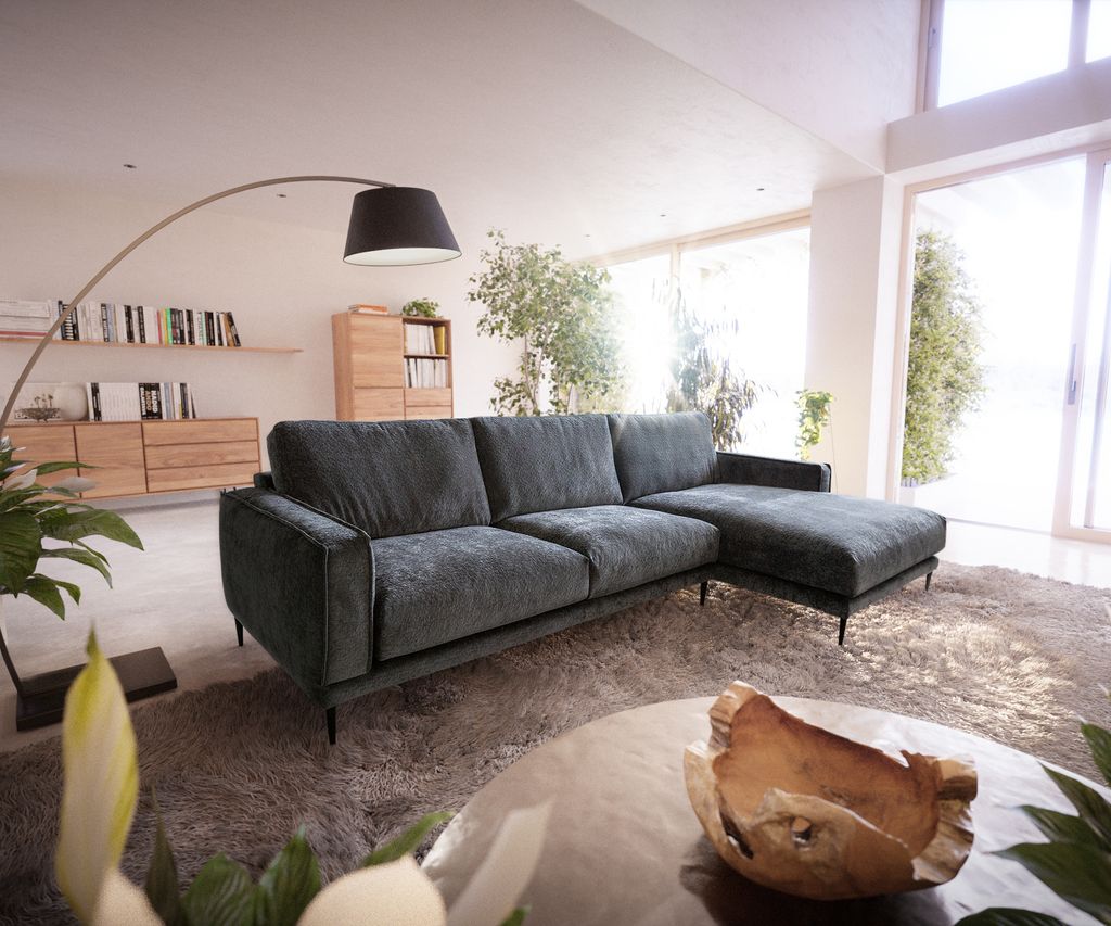 DELIFE Ecksofa Sottil 290 x 165cm Chenille Grau Recamiere rechts