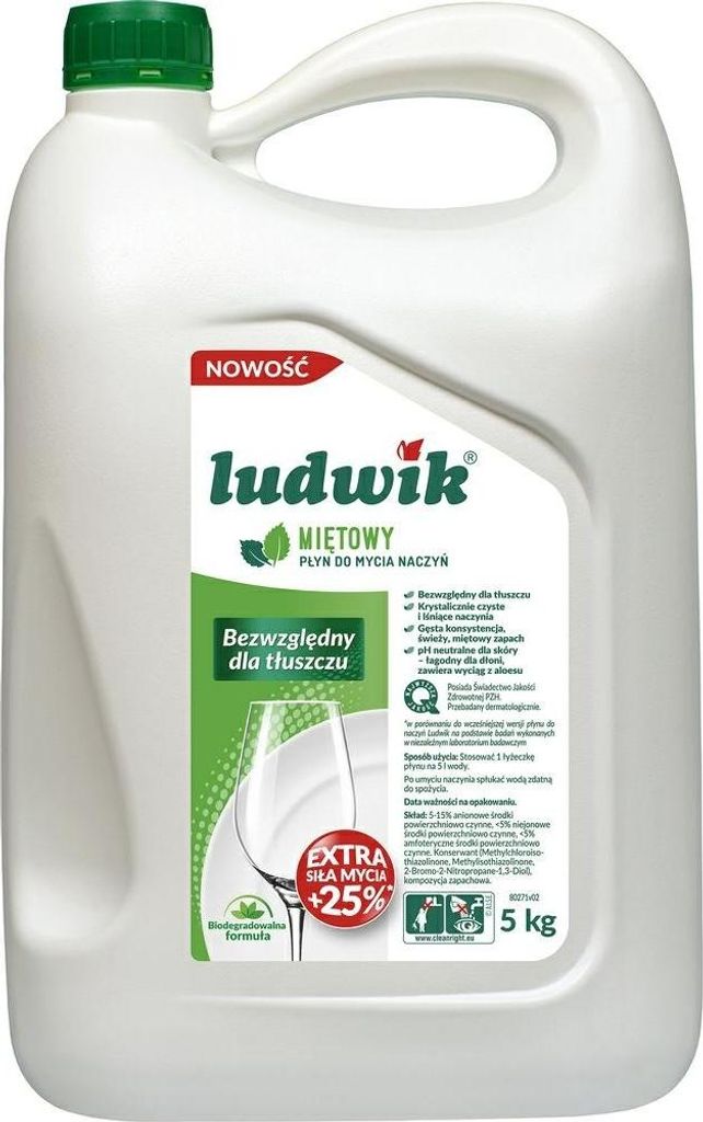 A large white plastic bottle of dish soap with a green label.