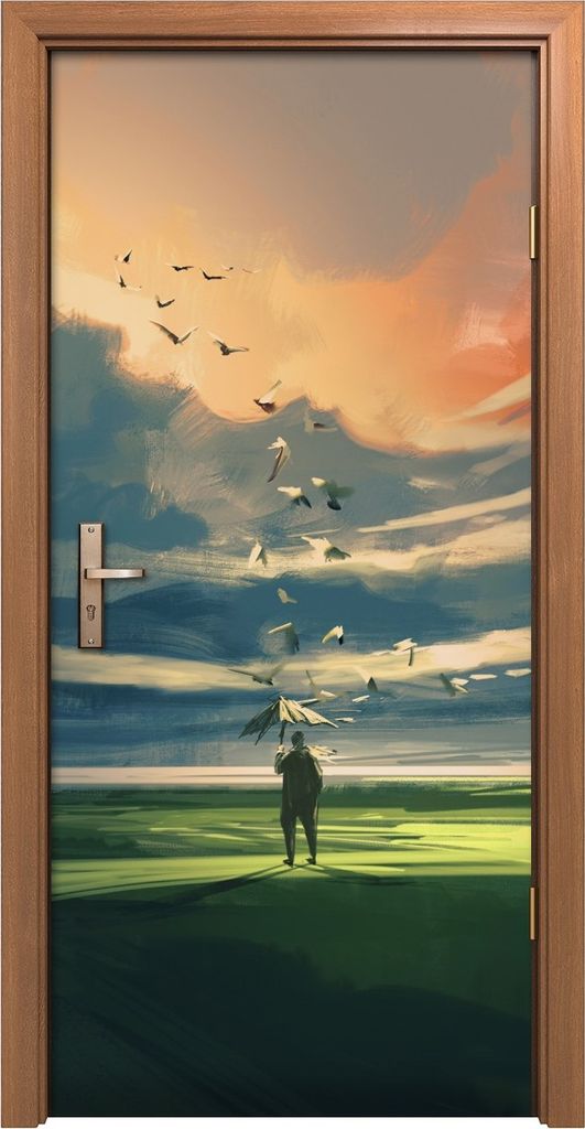 Türposter 90x200 cm Türaufkleber Türtapete Türfolie Klebefolie Mann der einen Regenschirm Malerei
