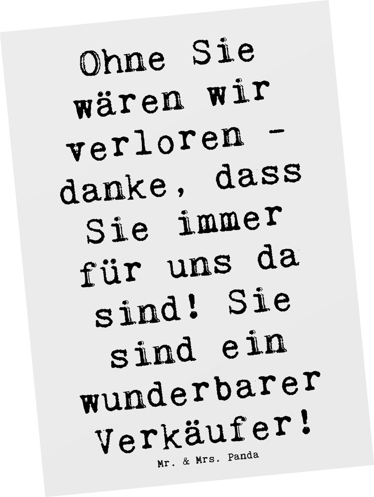 Mr. & Mrs. Panda Postkarte Spruch Wunderbarer Verkäufer - Weiß - Geschenk, wertschätzung, Dankeschön, Fotokarte, Geschenke, Danke sagen, du bis...