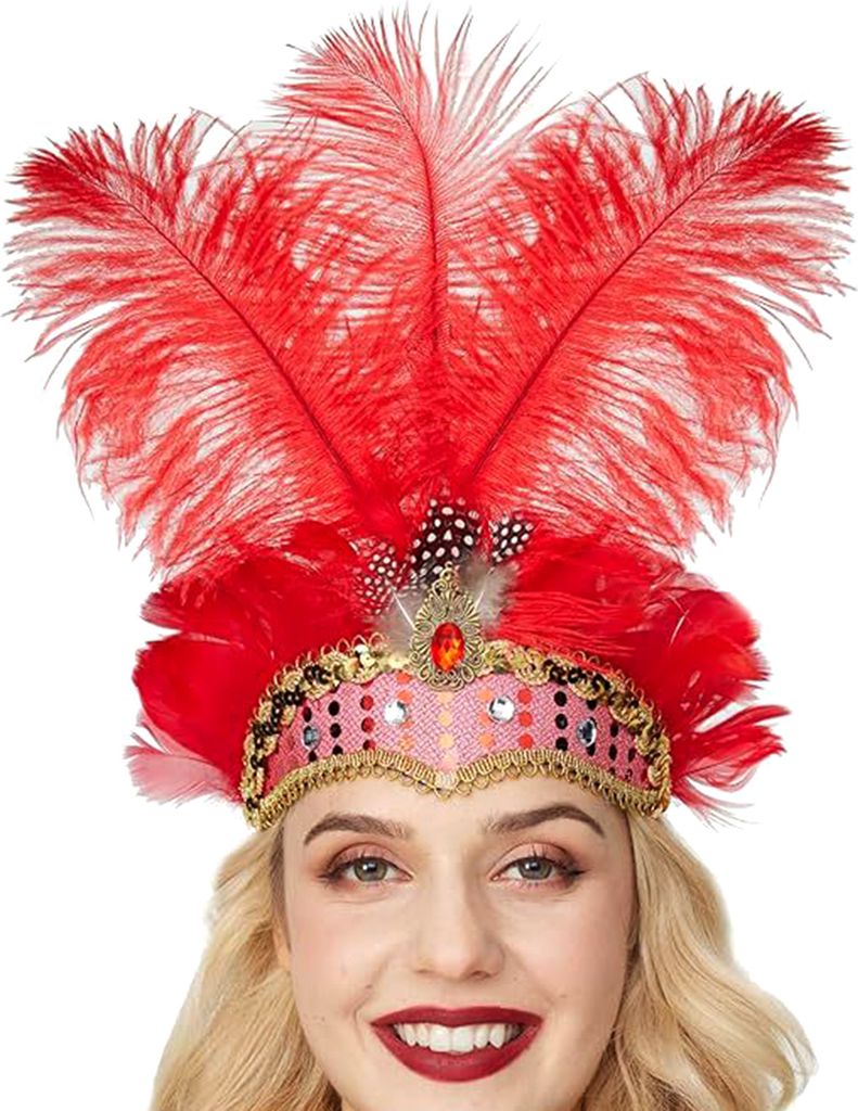 Feder Kopfschmuck Haarband mit Strass Pailletten Elastisch Karneval Kopfschmuck Damen Leicht Festival Kopfschmuck