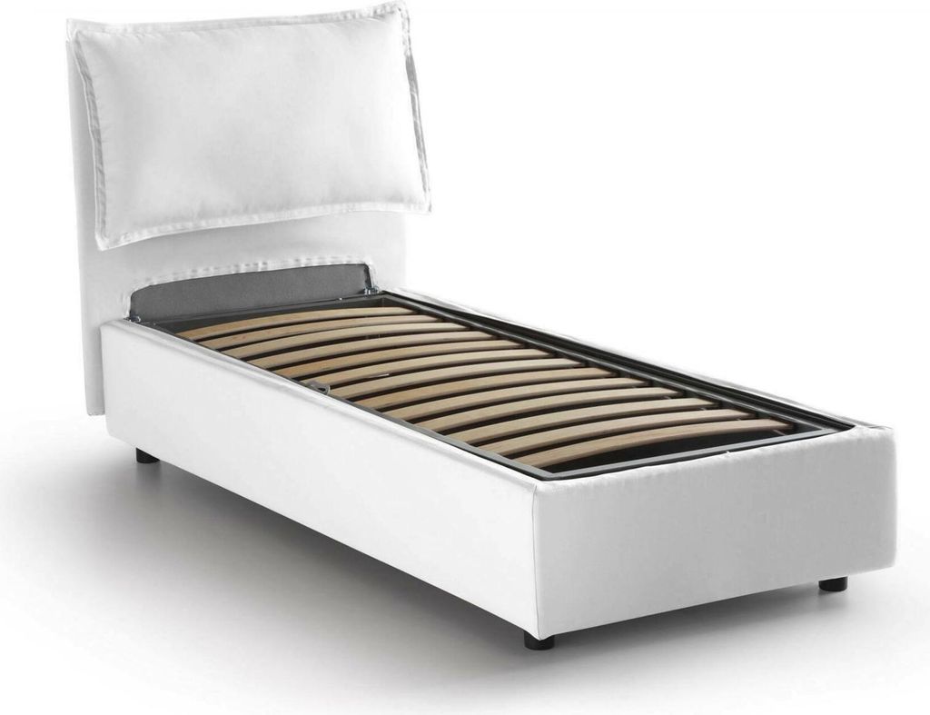 Einzelbett Carla, Containerbett mit Stoffbespannung, 100% Italy, Frontöffnung, passend für Matratze Cm 90x200, Weiß
