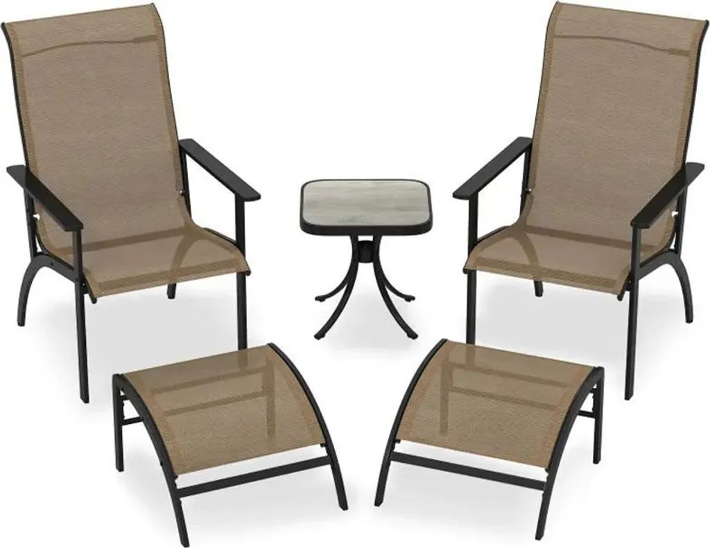 Mobilier de jardin 5 pièces en résine tressée coloris noir et marron chic