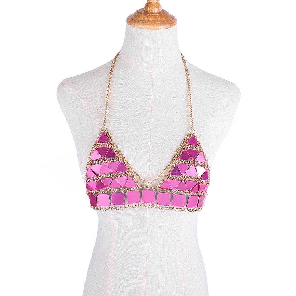 Dreieck Quadrat Acryl Pailletten Bikini BH Neckholder Strand Frauen y Körperkette