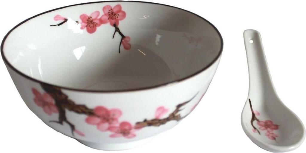 777 Matcha Reisschale Soba Bowl groß Sakura Kirschblüte ø 15 cm + Löffel