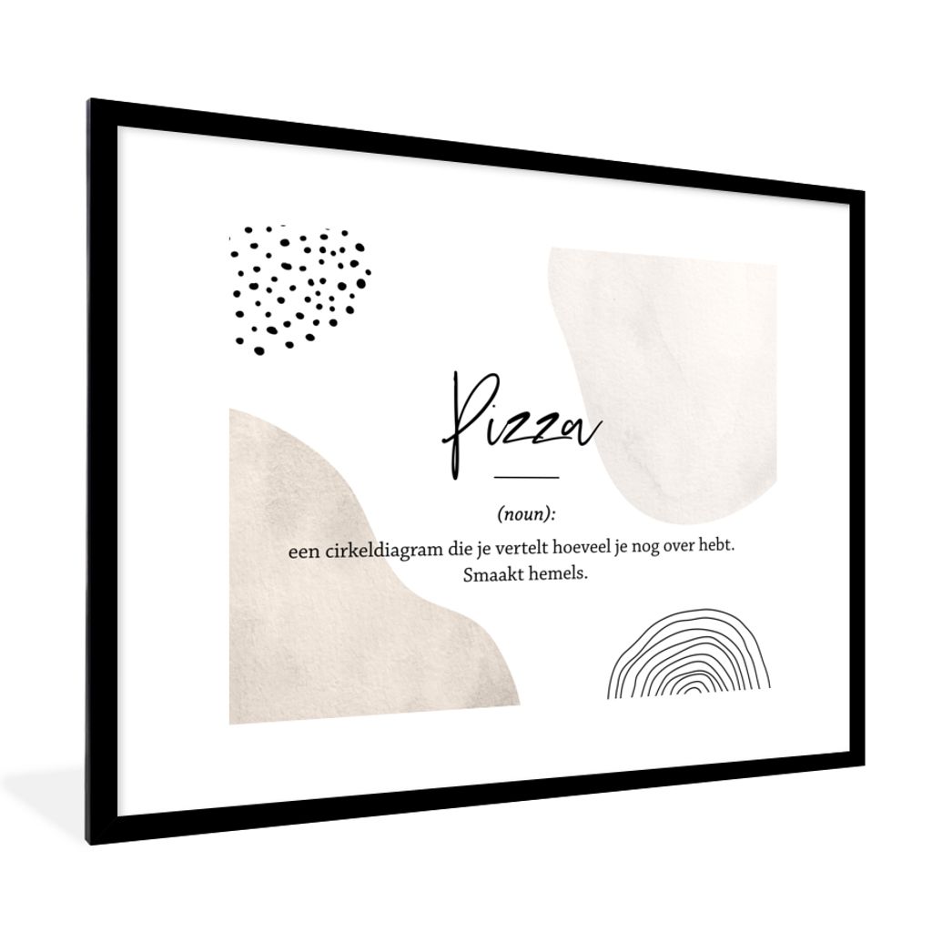 MuchoWow Gerahmtes Poster Pizza - Wörterbuch - Sprichwörter - Zitate - Pizza definition 80x60 cm - Poster mit Schwarzem Bilderrahmen Wandposter...