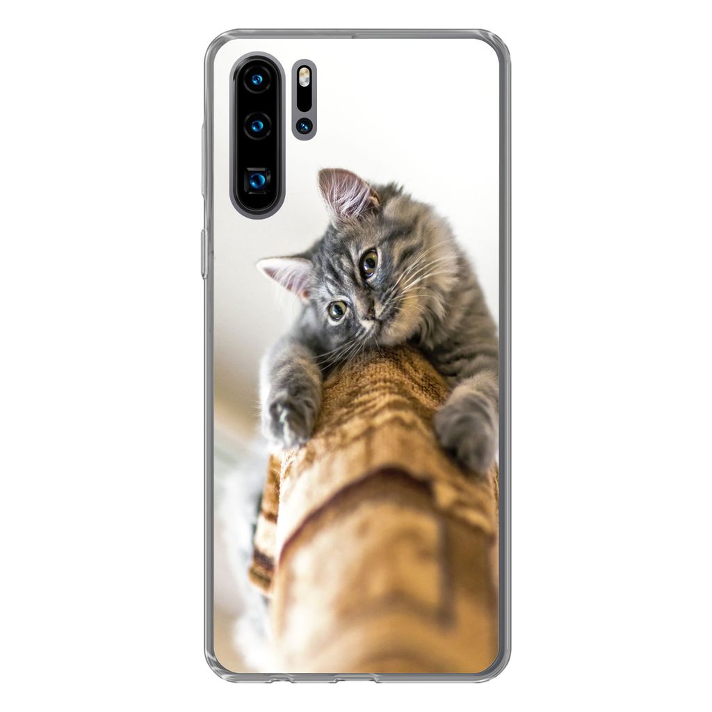 MuchoWow Handyhülle Schutzhülle Hülle für Huawei P30 Pro Katze - Kratzbaum - Grau Silikon Softcase Handy Hülle - Schutzdeckel