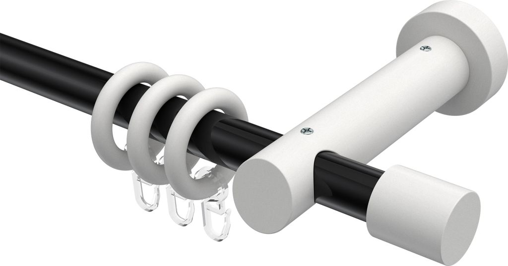 Interdeco Gardinenstange / Vorhangstange Schwarz / Weiß, Typ Talena Feta (Kappe), 20 mm Ø 1-läufig, 240 cm