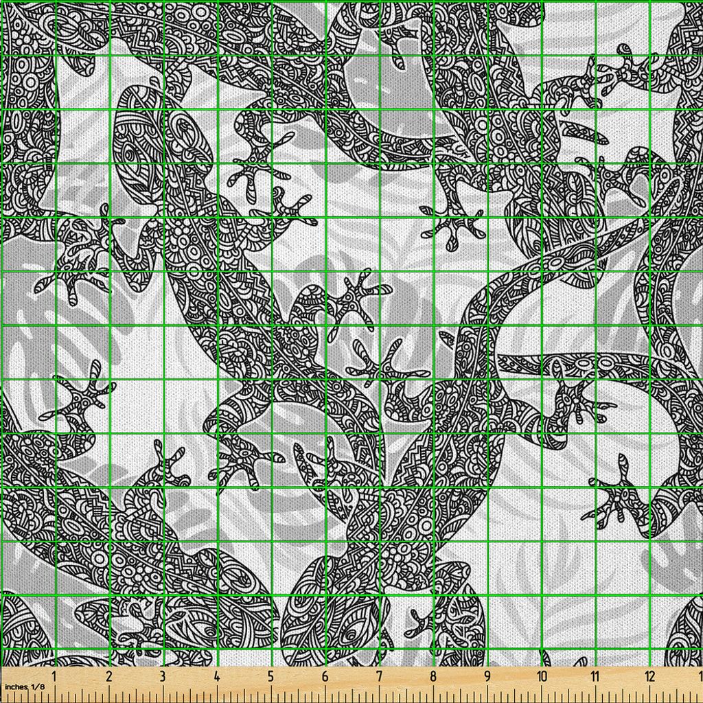 ABAKUHAUS Gecko Microfaser Stoff als Meterware , Aufwändige Boho Motive auf Lizards mit Tropical Palm Hintergrund Blätter, 2 M (230 x 200 cm), Pa...