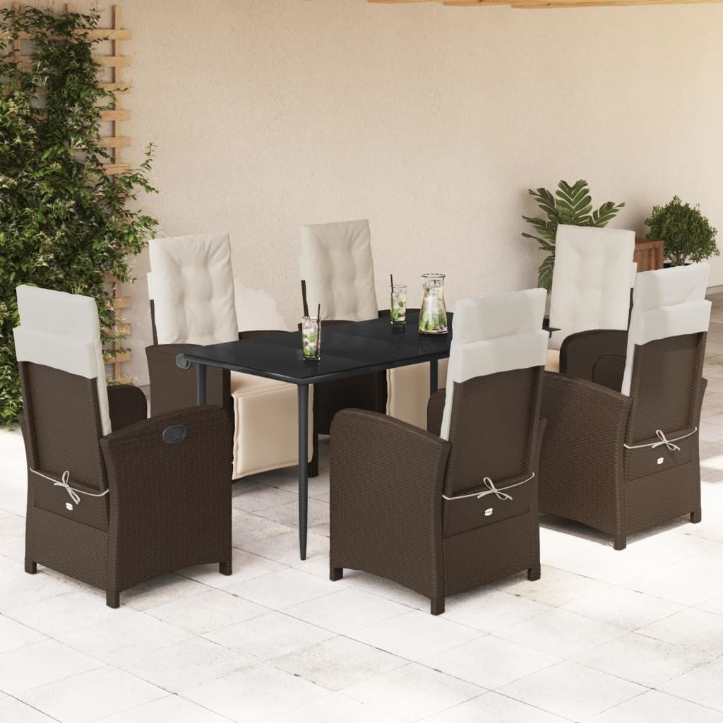 Maison Exclusive - 7-tlg. Garten-Essgruppe mit Kissen Braun Poly Rattan