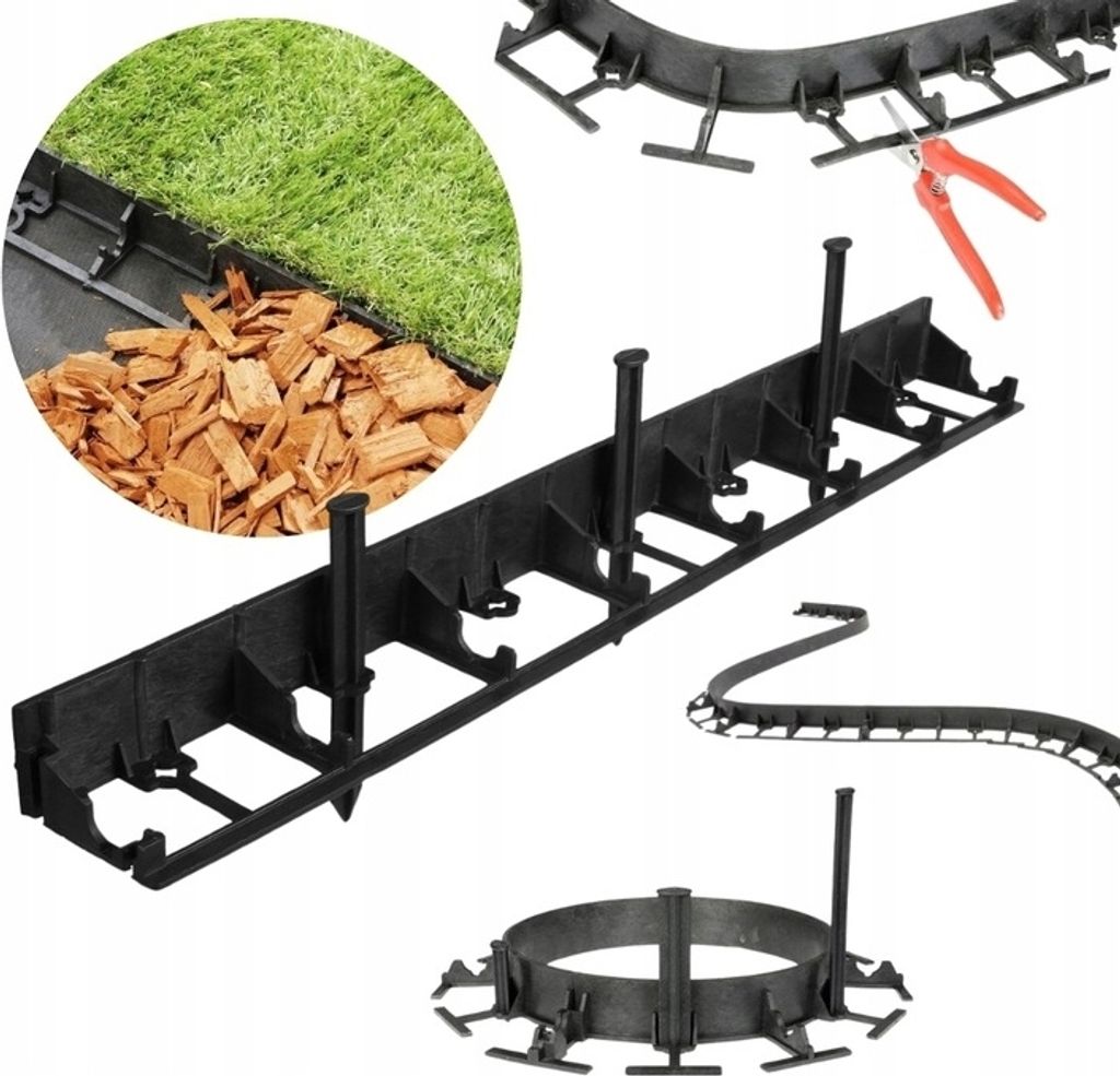 A collage of garden edging products and materials.