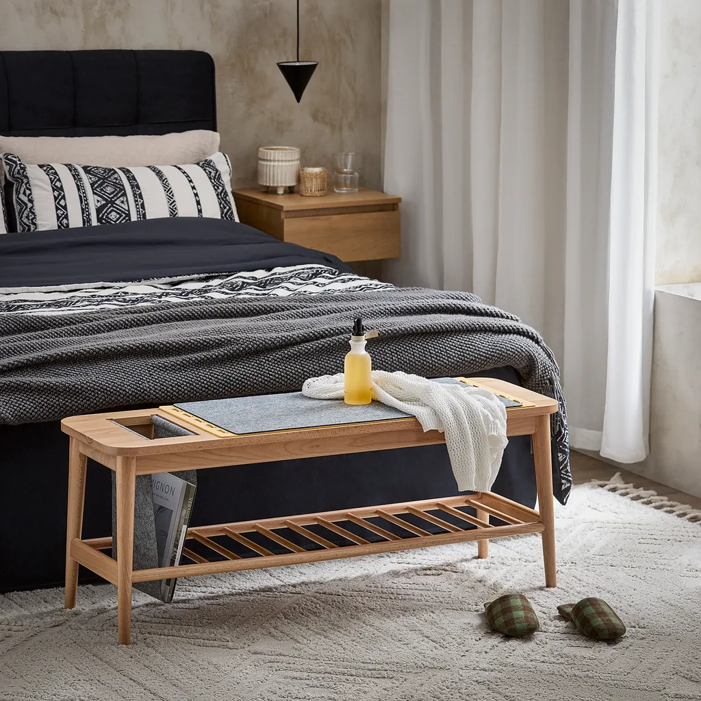 Banc d'entrée avec étagère à chaussures en bois naturel assise confort
