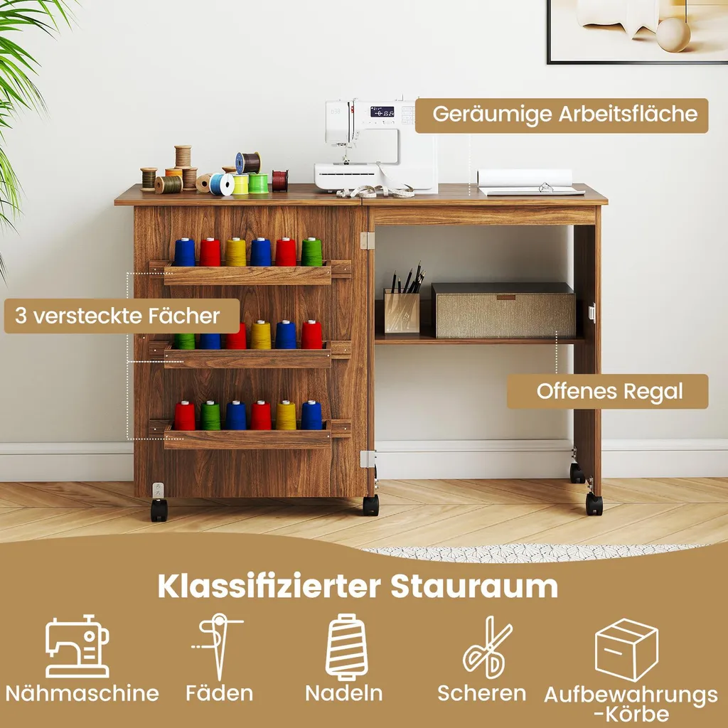 Table de machine à coudre pliable avec rangement et bureau informatique - 5