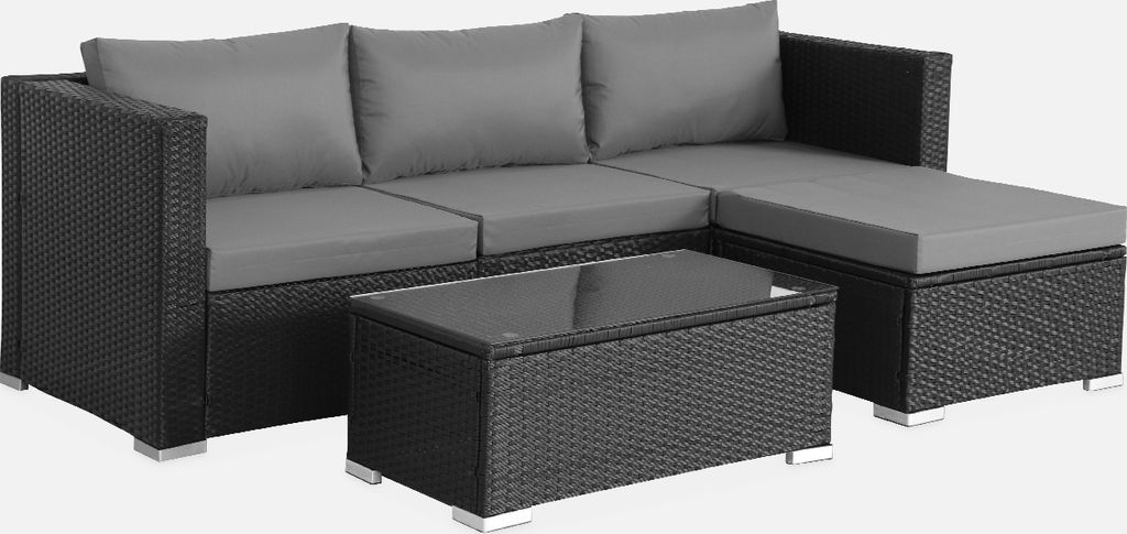 sweeek - Gartenlounge aus Polyrattan für 4 Personen - Schwarz