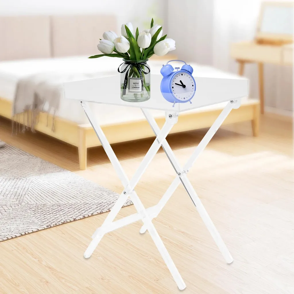 Table de lit pliable en acrylique - Bureau mobile transparent compact - 7