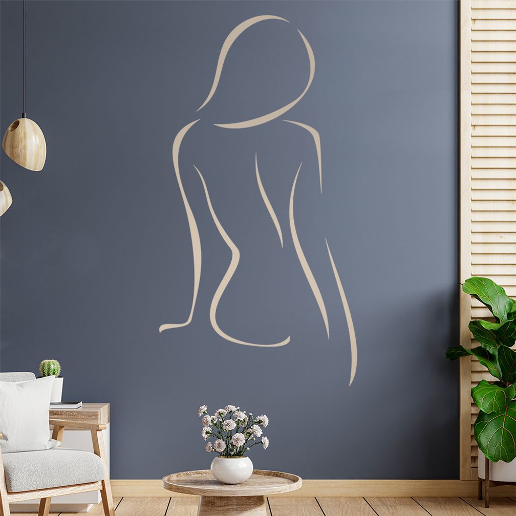 Frau sitzend, Linien Wandtattoo in 6 Größen - Wandaufkleber Wall Sticker - Dekoration, Küche, Wohnzimmer, Schlafzimmer, Badezimmer