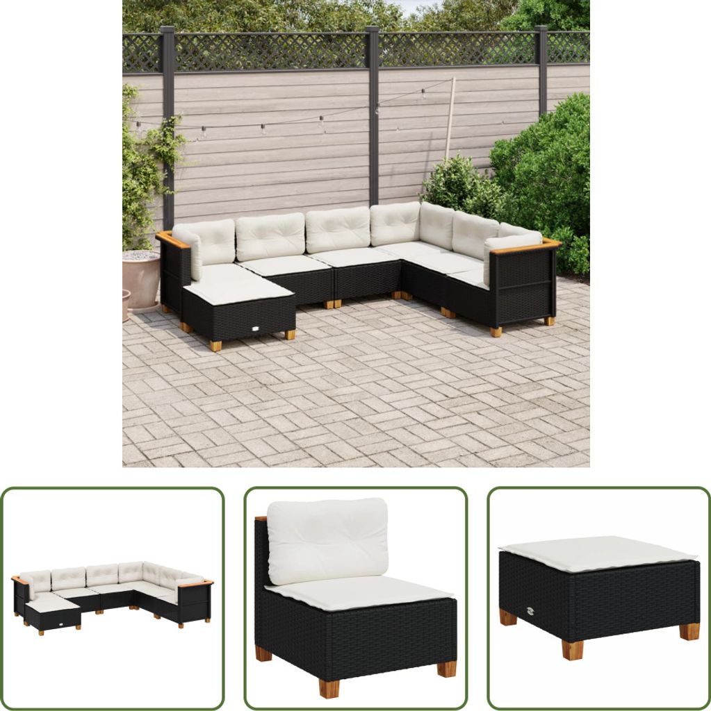 The Living Store 7-tlg. Garten-Sofagarnitur mit Kissen Schwarz Poly Rattan