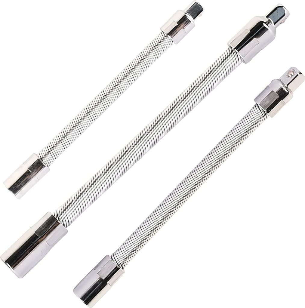 3-teiliges Set flexibler Edelstahlverlängerungen in Silber, 1/4", 3/8", 1/2".
