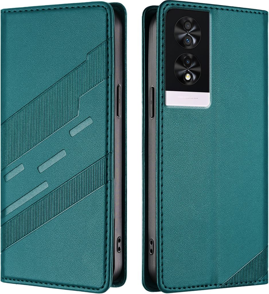 Hülle für TCL 40 NXTpaper 4G, Kunstleder Brieftaschen Handyhülle mit Kartenfach und Standfunktion Grün