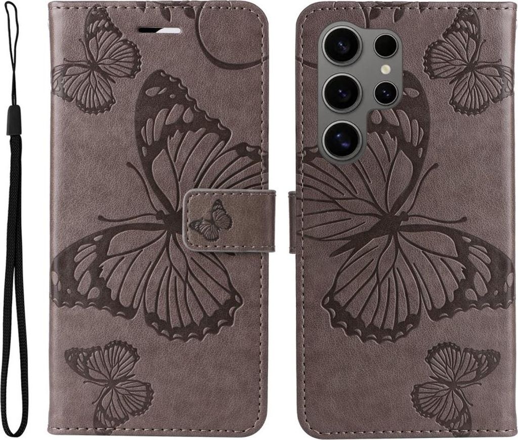 Samsung Galaxy S25 Ultra Hülle - Coverup Schmetterlinge Klapphülle - Taupe Grau