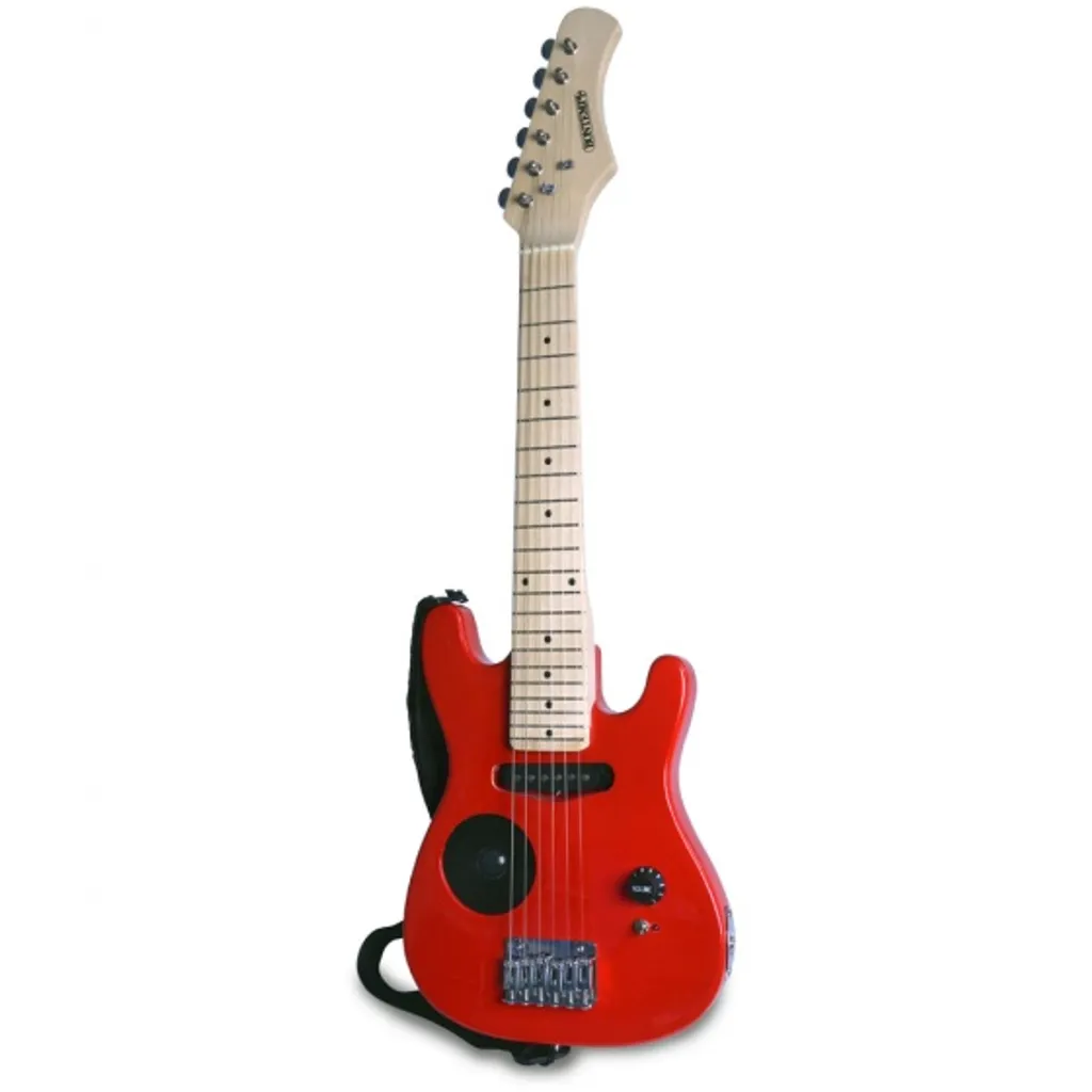 Guitare Électrique Jouet en Bois Rouge - Instrument Éducatif pour Enfant