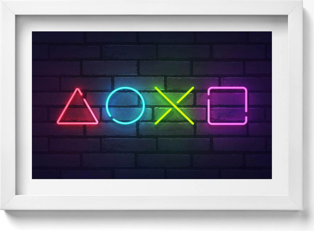 Spielersymbole - Zeichen auf einem Konsolen-Pad– Wandbild mit Rahmen – Gerahmtes Bild – Wanddekoration – 30x20 cm – Weiß Rahmen