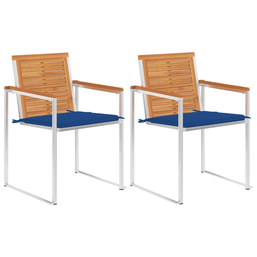 Maison Exclusive Gartenstühle mit Kissen 2 Stk. Massivholz Akazie und Stahl