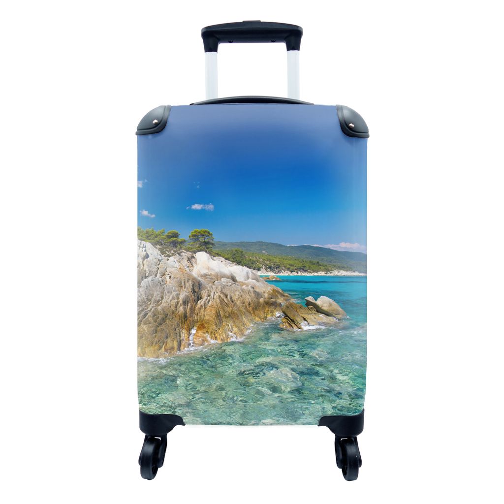 MuchoWow Koffer Handgepäck Trolley Rollkoffer Kleine Reisekoffer mit 4 Rollen - Meer - Klippe - Sommer - Tropisch - Cabin Size < 55x40x23 cm & 5...