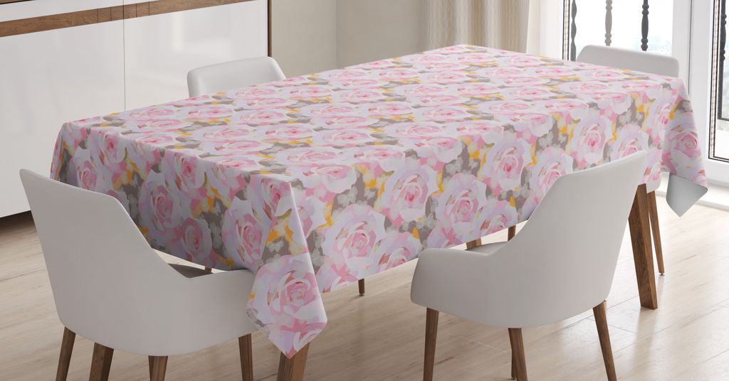 ABAKUHAUS Landschaft Tischdecke, Romantisch Spring Roses, Schmutzabweisend Pflegeleicht Waschbar Druck Mit Klaren Farben ohne Verblassen, 140 x 240...