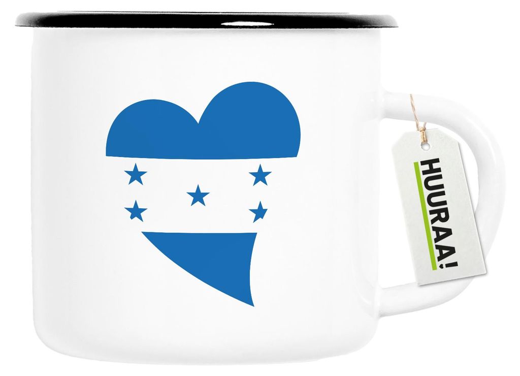 Huuraa Emaille Tasse Honduras Flagge Herz 300ml Vintage Campingbecher Geschenkidee