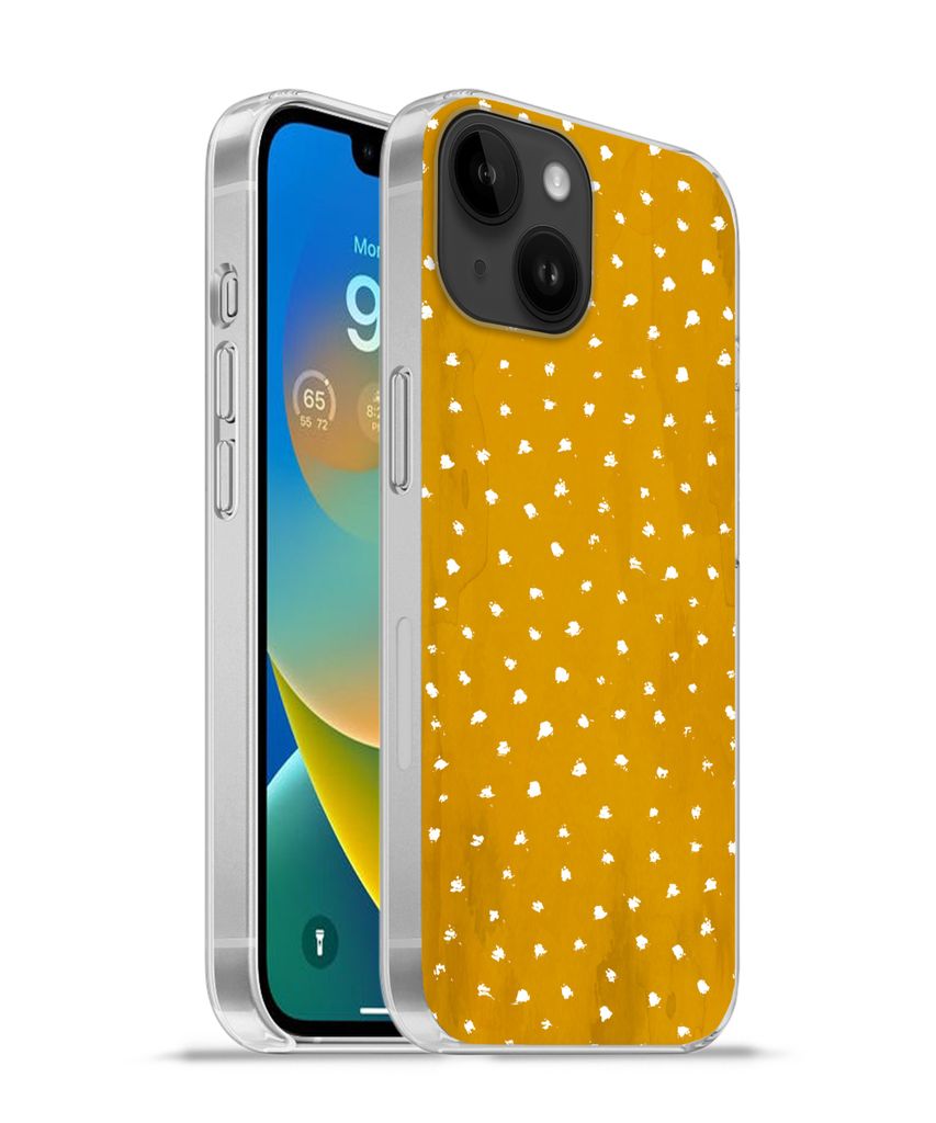 MuchoWow Handyhülle Schutzhülle Hülle für Apple iPhone 14 - Softcase Tupfen - Orange - Weiß Silikon Softcase Handy Hülle - Mobiltelefonhülle