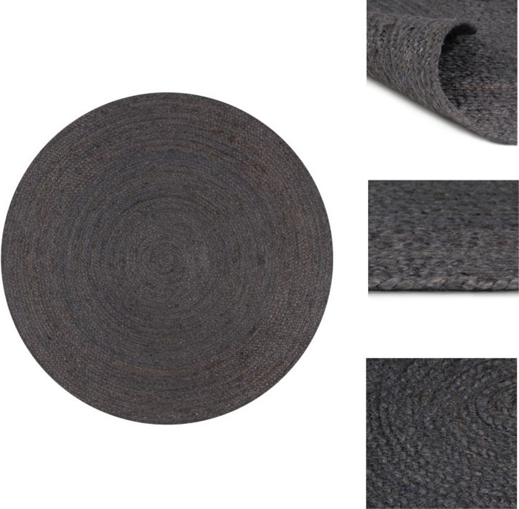 vidaXL Teppich Handgefertigt Jute Rund 90 cm Dunkelgrau - Teppiche