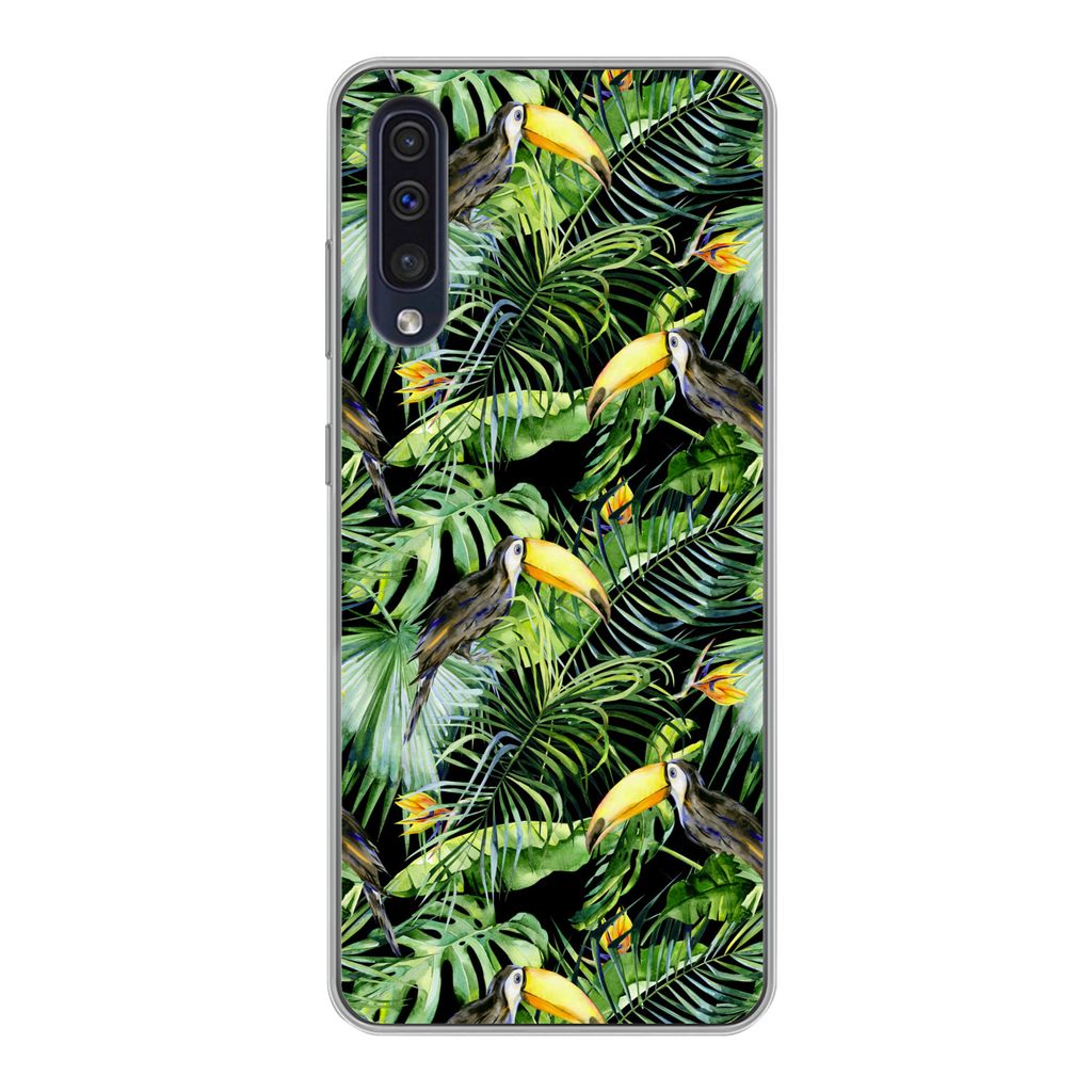 MuchoWow Handyhülle Schutzhülle Hülle für Samsung Galaxy A30s Tukan - Muster - Pflanzen Silikon Softcase Handy Hülle - Karteninhaber