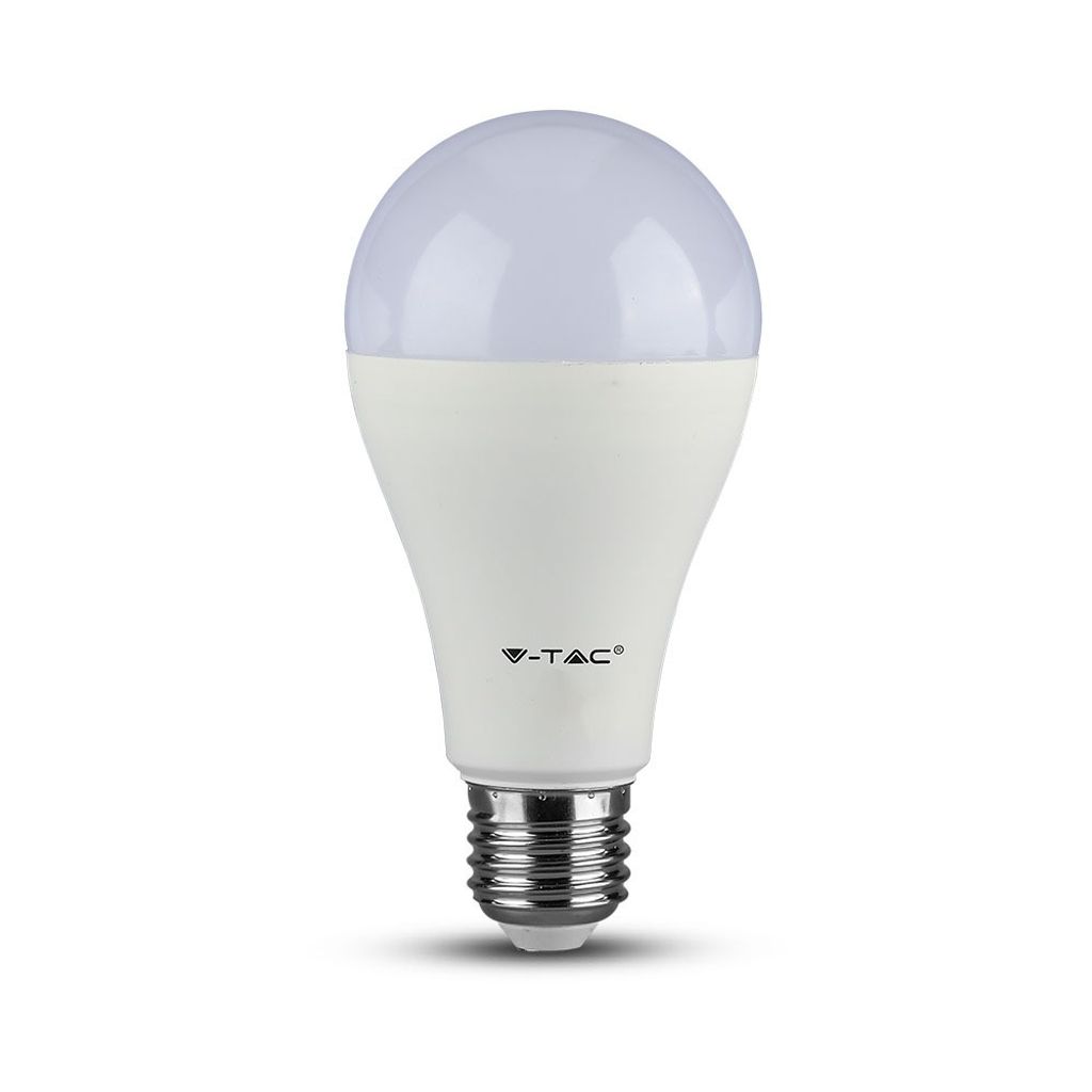 A white LED light bulb with a silver base is shown against a white background.