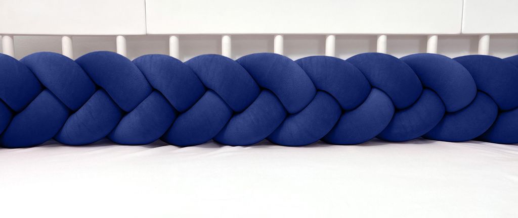 Bettschlange geflochten Velours 220 cm – Dunkelblau | Bettumrandung Babybett Nestchen | Letino