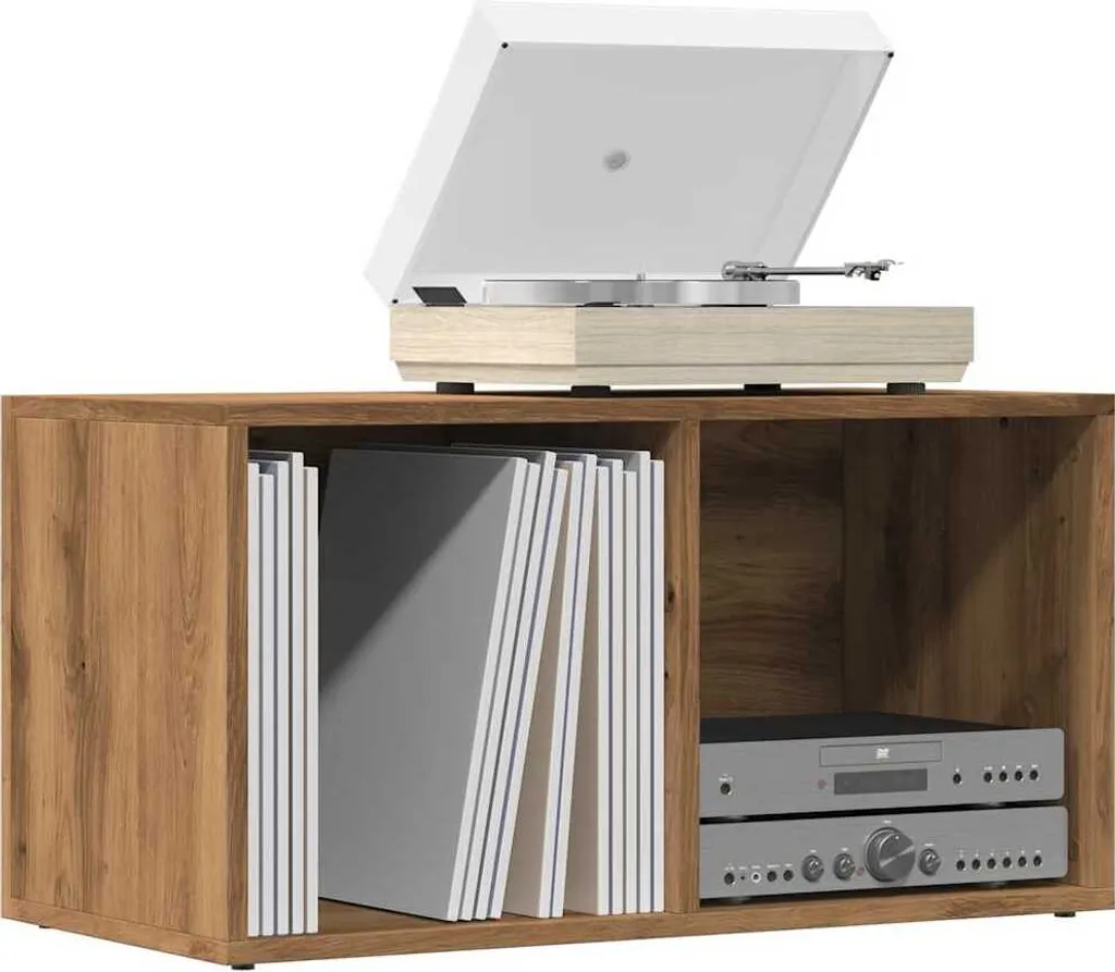Coffre de rangement aspect bois chêne artisan, structure robuste 70cm