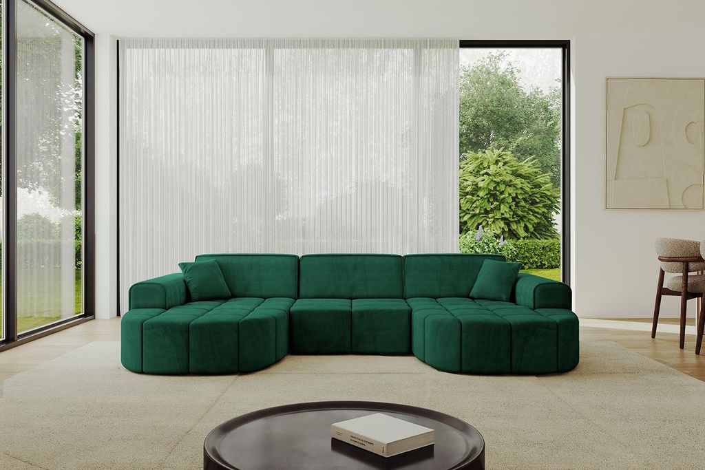 ALTDECOR Ecksofa in U-Form Livo-U1 - 315x173x79,5 cm Grün - Corner Sofa Bett Eckcouch Couch L-Form Wohnlandschaft Cauchsofa