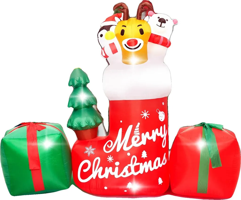 Cadeau Noël gonflable lumineux 2,4m - Tissu résistant aux intempéries