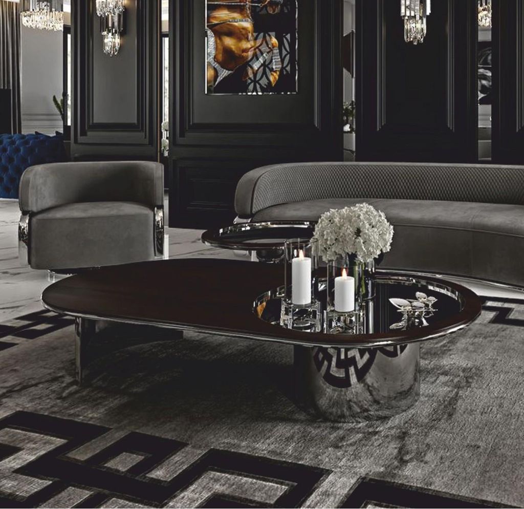 Casa Padrino Luxus Couchtisch Dunkelbraun / Silber 150 cm - Hotel & Wohnzimmer Möbel