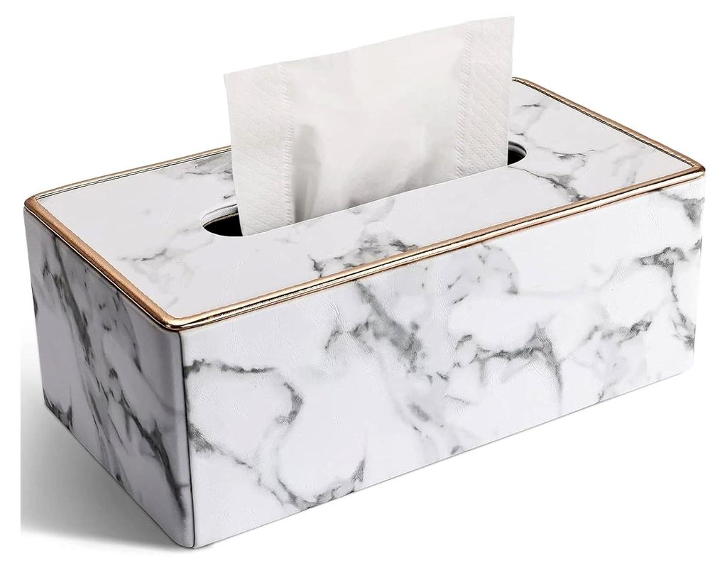 Kosmetiktücherbox aus Kunstleder, Rechteckiger Taschentuchspender für Badezimmer, Home Office und Kommode (Marmor)