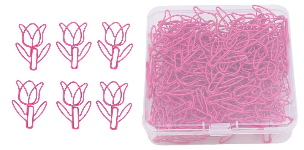 80 Stück blumenförmige Büroklammern, Mini-Lesezeichenklammern in verschiedenen Farben, Großpackung mit transparenter Box, Schulbedarf, rosarot